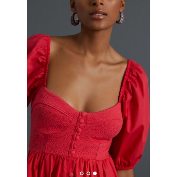 Maeve by Anthropologie Pink Puff Sleeve Button Front Mini Dress Size Small - Picture 3 of 15